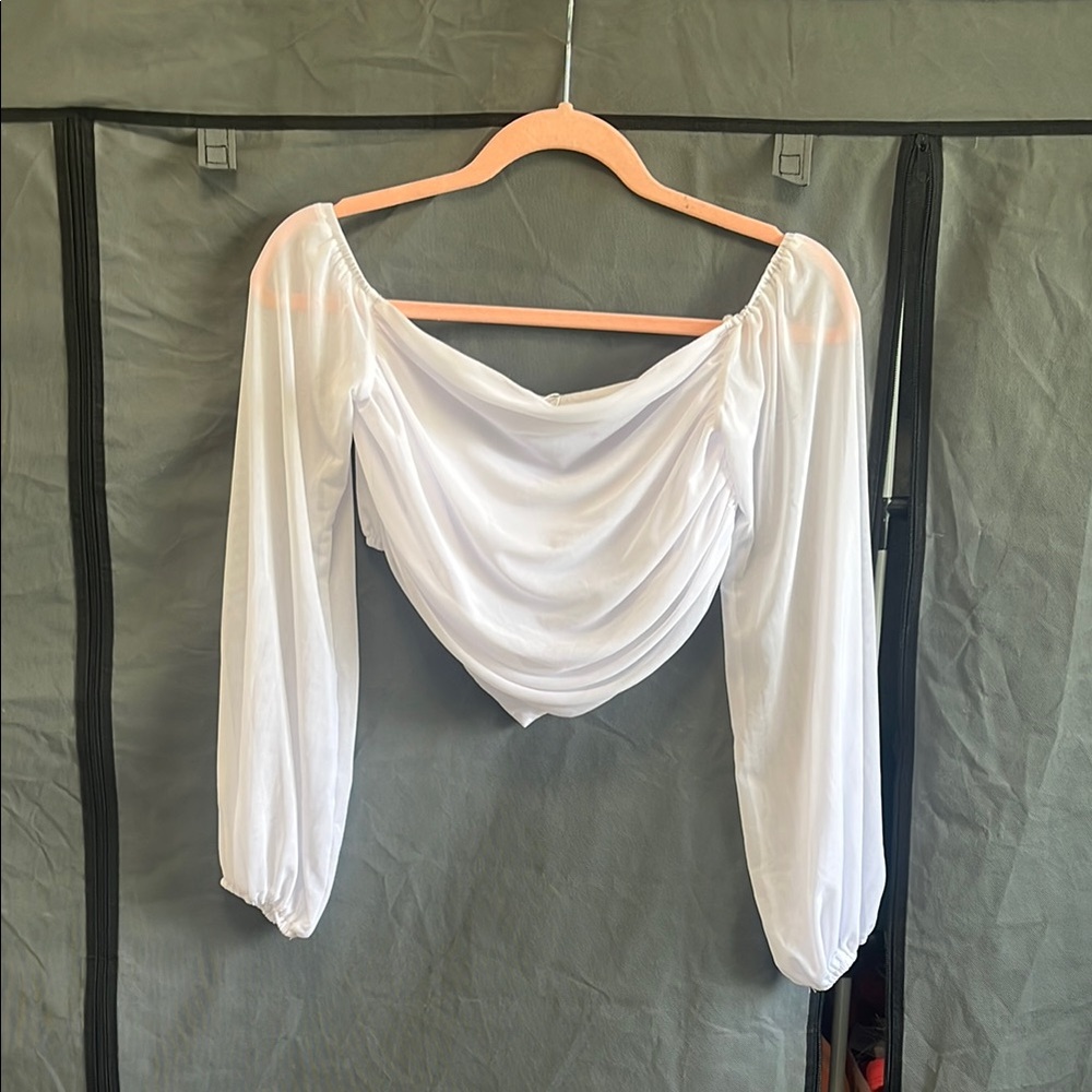 White Ruched Asymmetrical Blouse